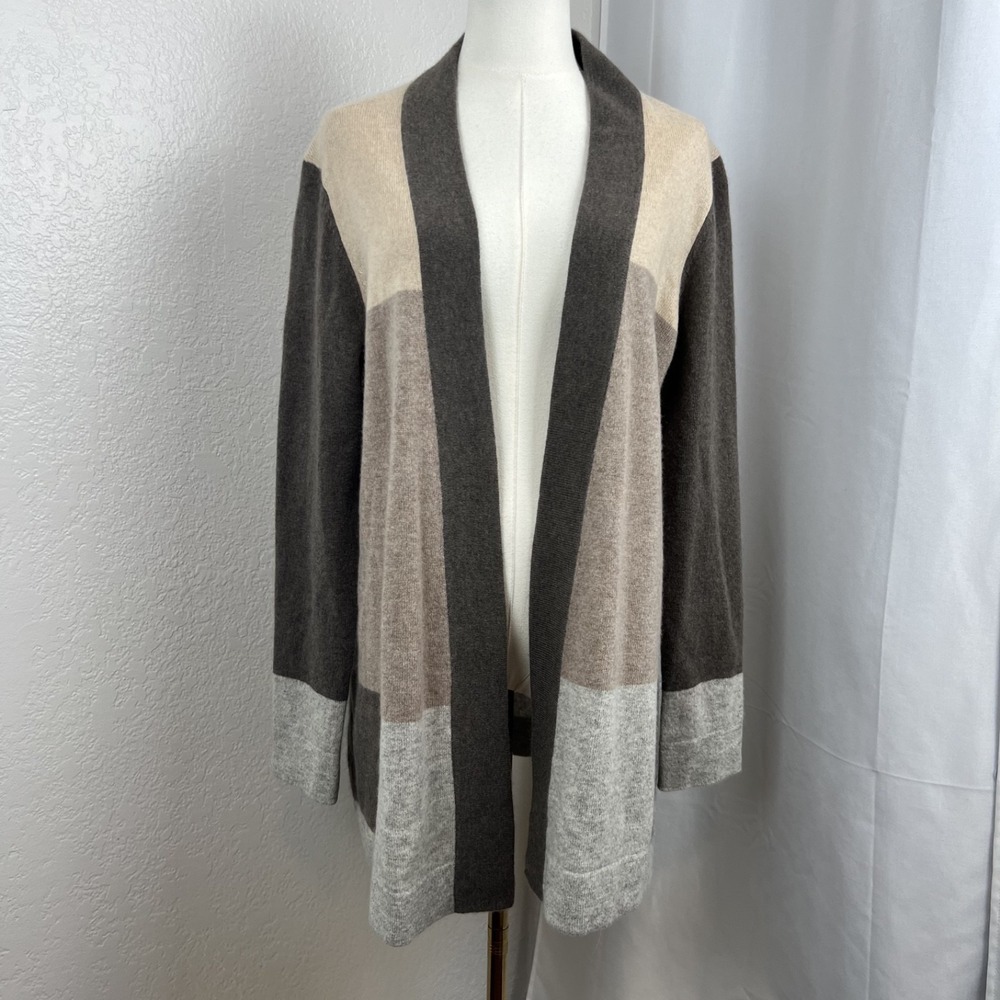 Charter Club Sweater Womens Large Cashmere Cardigan Colorblock Quiet Luxury Cozy